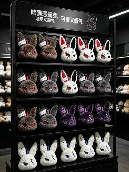 Gothic Bunny Plush Keychain Rabbit Bag Charm with Bandage Design Kawaii Key Ring Pendant Car Bag Ornament Gift