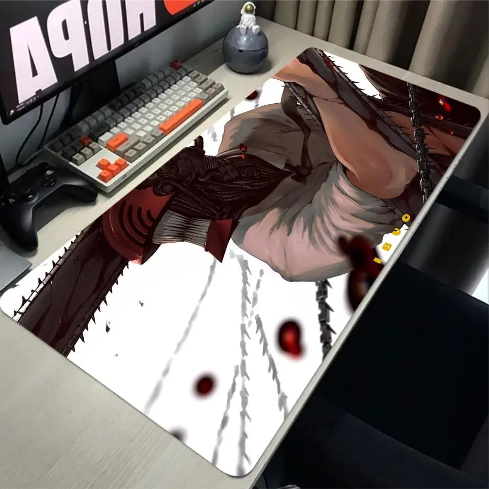 Chainsaw Man Anime Large Mousepad Anti-slip Rubber Mouse Mat Computer Gamer Desk Mat Stitched Edge Large Gaming Mousepad