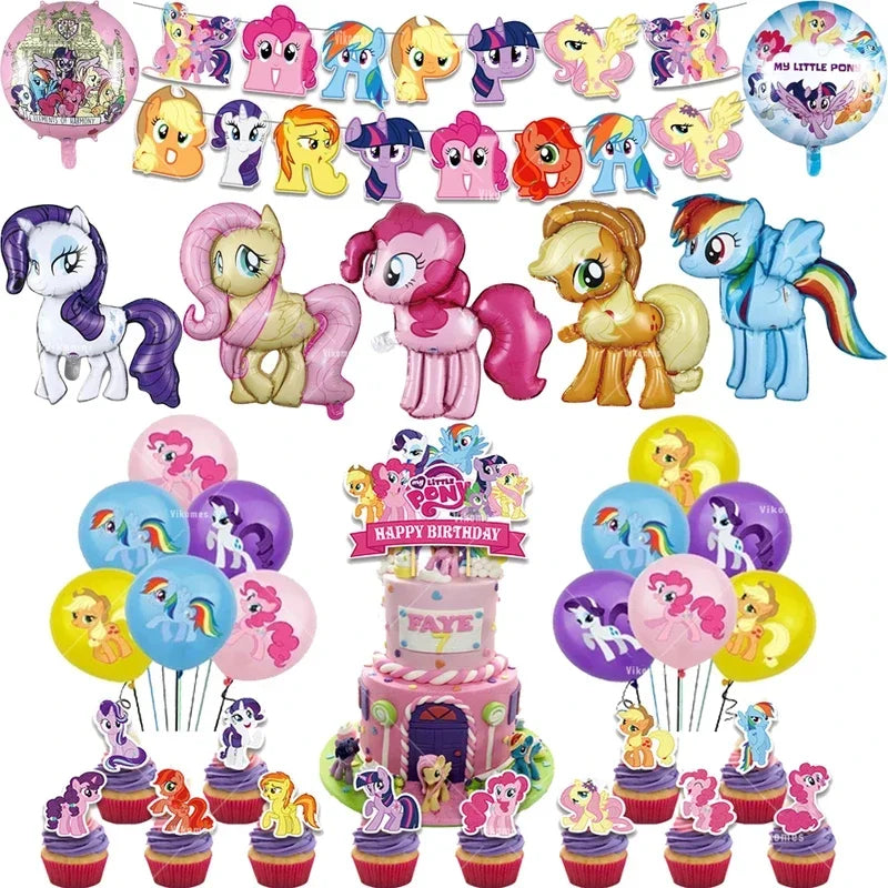 My Little Ponyed Foil Balloon Happy Birthday Latex Ballon Banner Party Decoration Cake Topper Supplies Backdrop Disposable Toy
