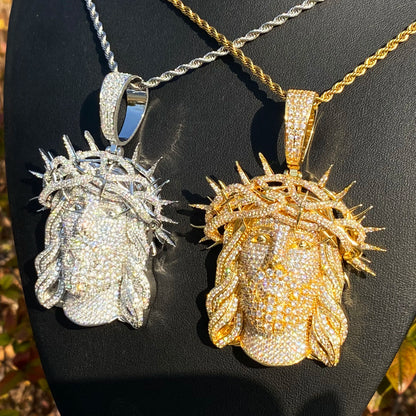 Aokaishen Iced Out Ratten Jesus Necklace Pendant for Men Prong Setting Cubic Zirocnia Hip Hop Jewelry