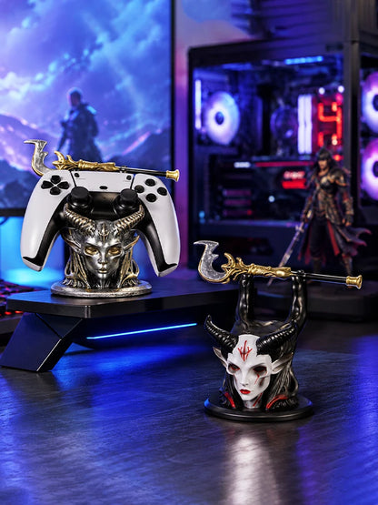 New Gothic Horned Demon Controller Holder Universal Fit Ps Xbox Switch Gamepad Resin Stand Gaming Desktop Decor Ornament