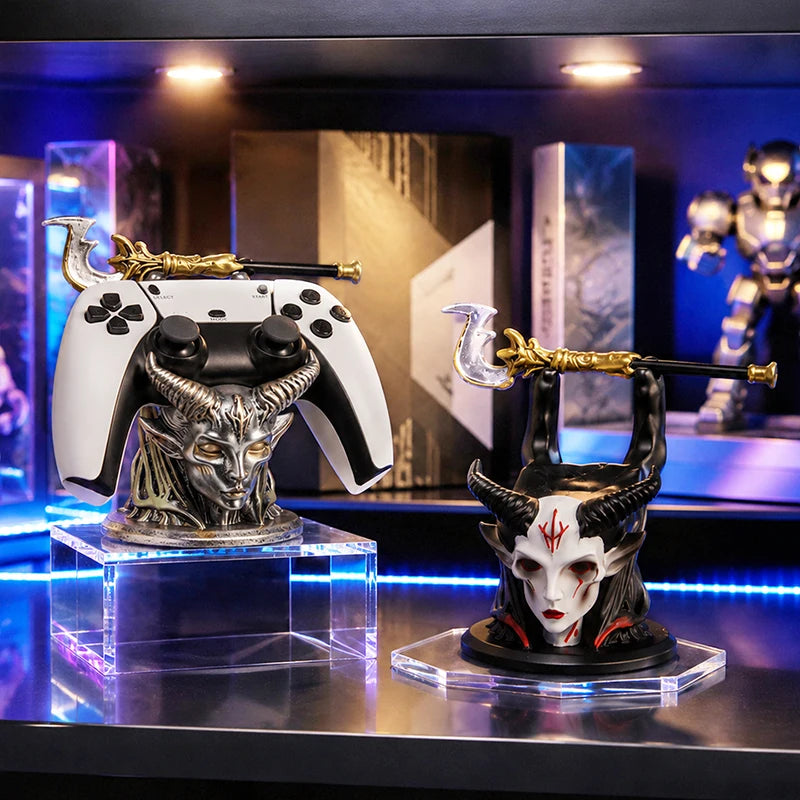 New Gothic Horned Demon Controller Holder Universal Fit Ps Xbox Switch Gamepad Resin Stand Gaming Desktop Decor Ornament