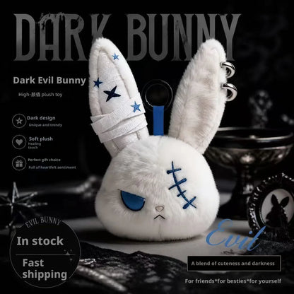 Gothic Bunny Plush Keychain Rabbit Bag Charm with Bandage Design Kawaii Key Ring Pendant Car Bag Ornament Gift