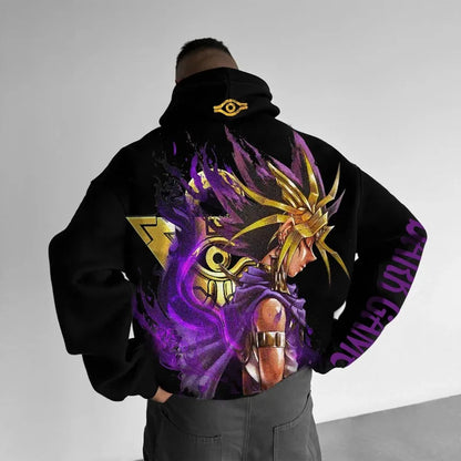 2025 Classic Anime Yu Gi Oh Character Dark Game Printed Men's Autumn and Winter Thick and Wide Y2K Halloween COS Wide Hoodie