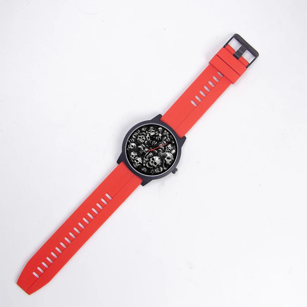 Skeleton Skull Dial Gentleman Quartz Watch Men Personalized Wristwatch Black Fashion Souvenir Gift For Male Friend Husband