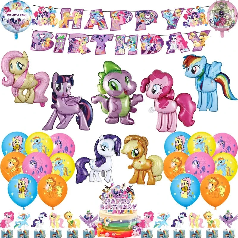 My Little Ponyed Foil Balloon Happy Birthday Latex Ballon Banner Party Decoration Cake Topper Supplies Backdrop Disposable Toy