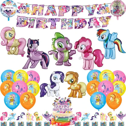 My Little Ponyed Foil Balloon Happy Birthday Latex Ballon Banner Party Decoration Cake Topper Supplies Backdrop Disposable Toy
