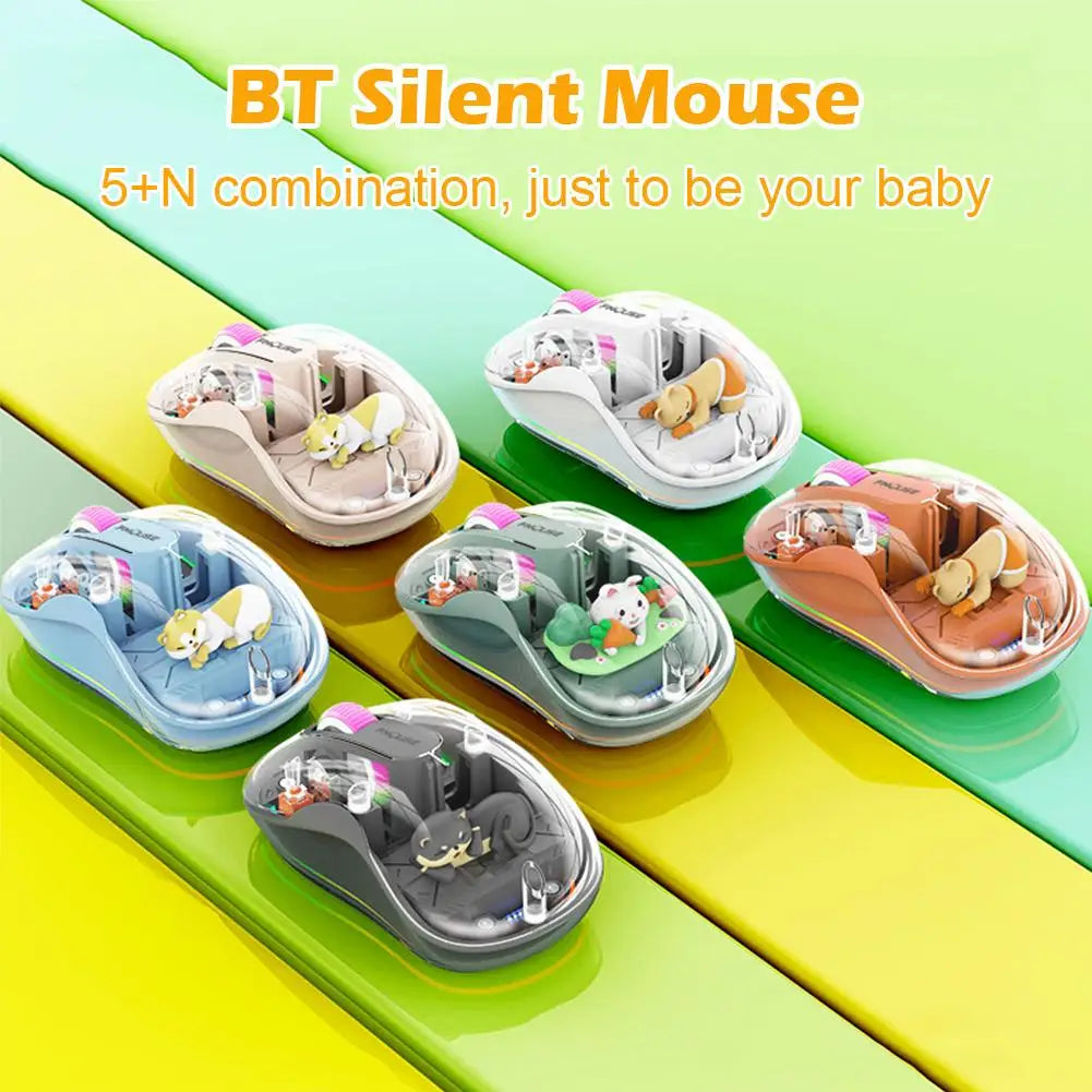Luminous Transparent Wireless Bluetooth Three-Mode Charging Ergonomic Magnetic Doll Mouse