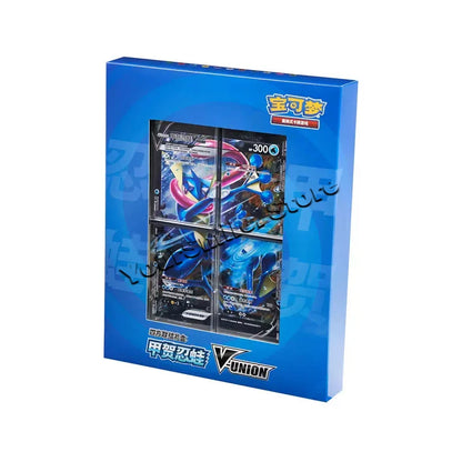 Blue Pokémon V-UNION box displaying four Greninja cards through a central window.