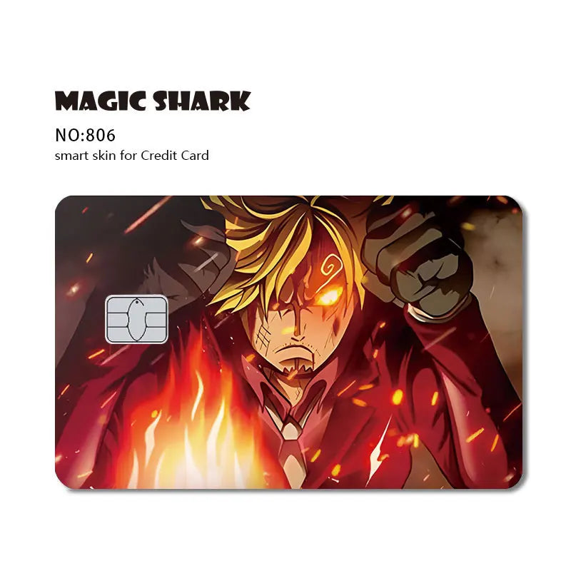 Anime card skin with blond-haired character surrounded by red flames and glowing eyes.