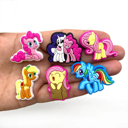 12pcs My Little Pony Shoe Charms PVC DIY Shoes Decoration Bracelet Wristband Sandal Buckle Sandal Shoe Accessories Kids Gifts