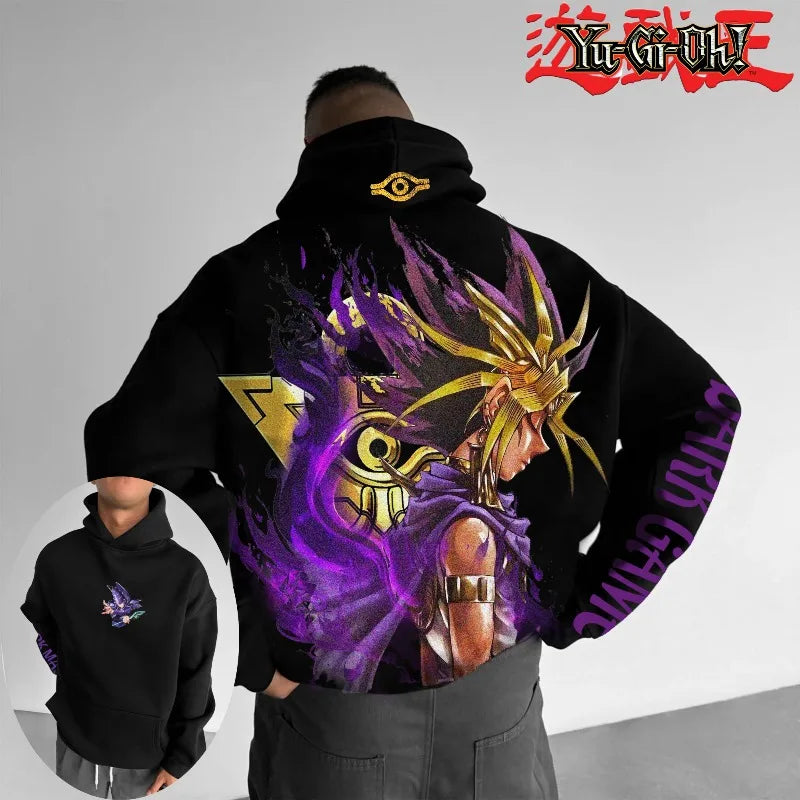 2025 Classic Anime Yu Gi Oh Character Dark Game Printed Men's Autumn and Winter Thick and Wide Y2K Halloween COS Wide Hoodie