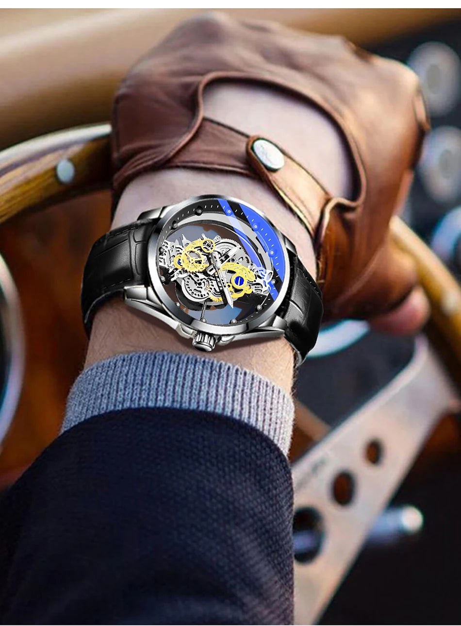Hot Trendy Fashion Wholesale Men Golden Skeleton Automatic Quartz Wrist Watches Luxury