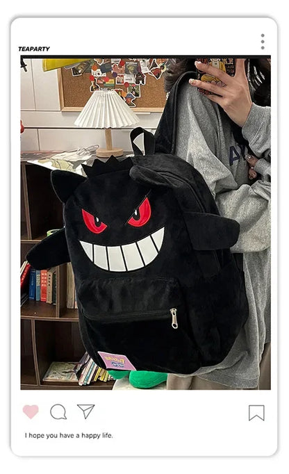 Gengar Plush Backpack Anime Pokemon School Bag Large Capacity Soft Stuffed Animal Shoulder Bag for Boys Girls Birthday Gift