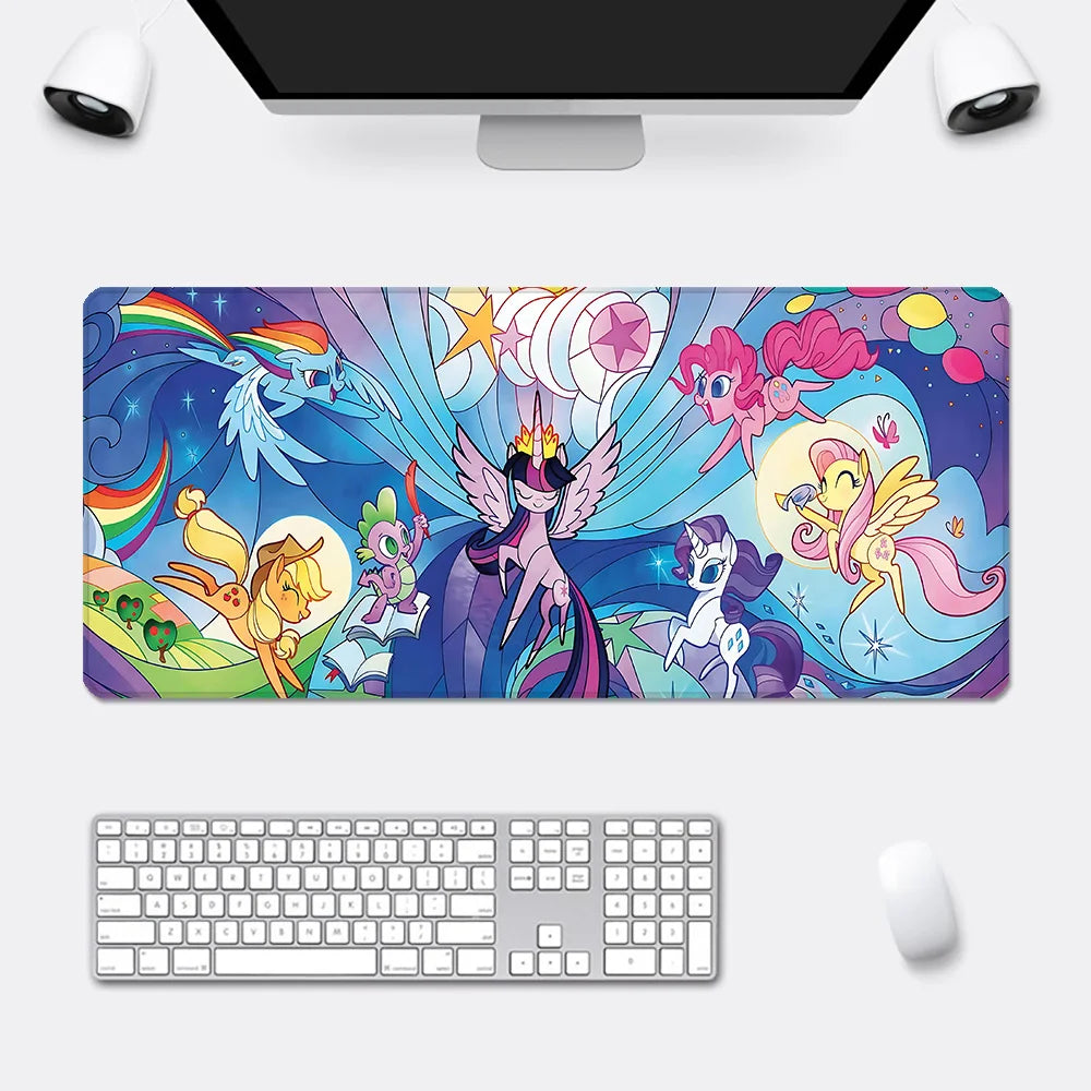 My Little Pony desk mat features colorful cartoon characters including Twilight Sparkle on a blue and purple background.