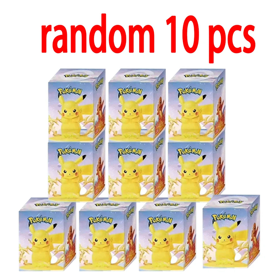 Ten identical Pokémon Pikachu blind boxes featuring yellow Pikachu graphics against a blue and white sky.