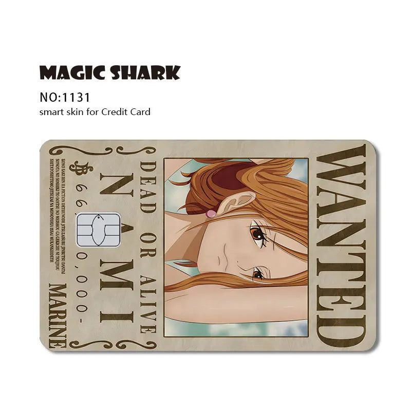 Beige card skin styled as a One Piece Nami wanted poster with "WANTED" and "DEAD OR ALIVE NAMI".