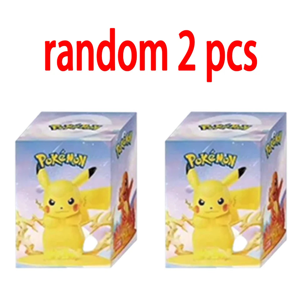 Two Pokémon blind boxes featuring Pikachu, with red text overhead reading "random 2 pcs."