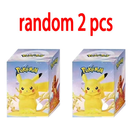 Two Pokémon blind boxes featuring Pikachu, with red text overhead reading "random 2 pcs."