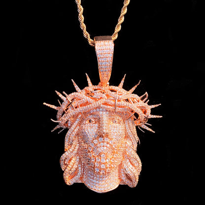 Aokaishen Iced Out Ratten Jesus Necklace Pendant for Men Prong Setting Cubic Zirocnia Hip Hop Jewelry