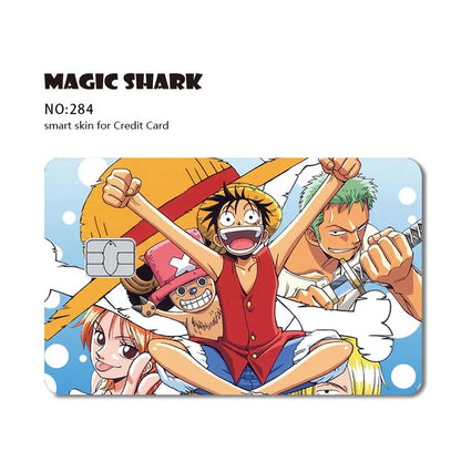 Anime card skin featuring One Piece characters Luffy, Chopper, and Zoro against a blue background.