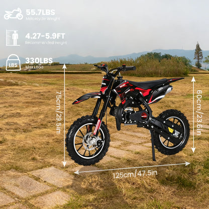 Gas Bike For Kids, Mini Dirt Bike, 49CC 2-Stroke Gas Powered Motorcycle, Shock Absorption Pocket Motorbike, Up to 25 Mph