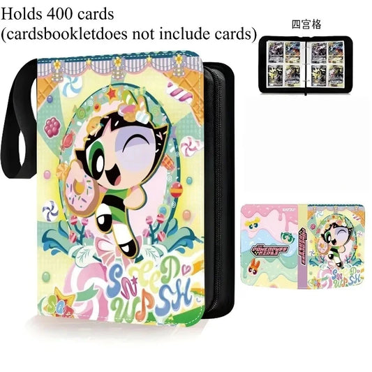 Powerpuff Girls card organizer featuring Buttercup holding a donut amid candy, pastels, and black spine.