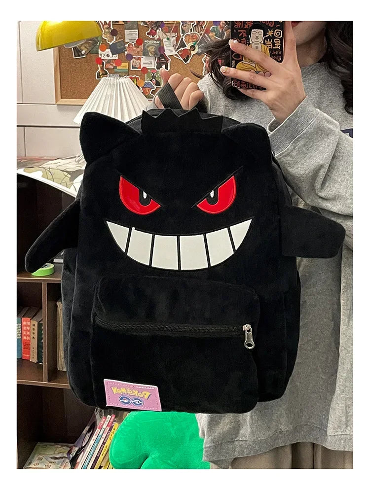 Gengar Plush Backpack Anime Pokemon School Bag Large Capacity Soft Stuffed Animal Shoulder Bag for Boys Girls Birthday Gift