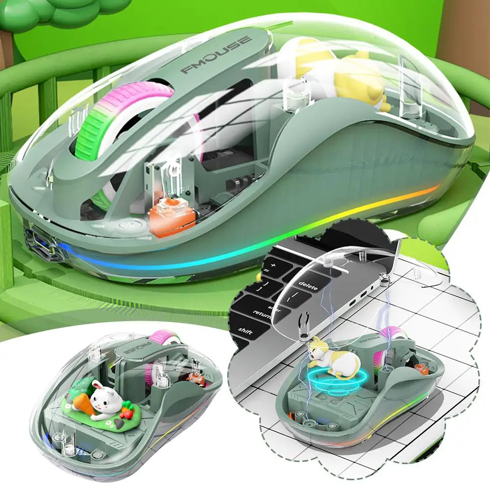 Luminous Transparent Wireless Bluetooth Three-Mode Charging Ergonomic Magnetic Doll Mouse