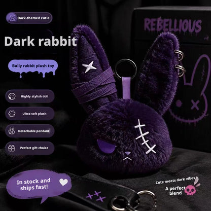 Gothic Bunny Plush Keychain Rabbit Bag Charm with Bandage Design Kawaii Key Ring Pendant Car Bag Ornament Gift