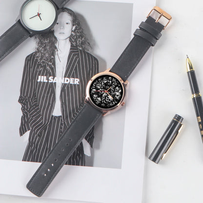 Skeleton Skull Dial Gentleman Quartz Watch Men Personalized Wristwatch Black Fashion Souvenir Gift For Male Friend Husband