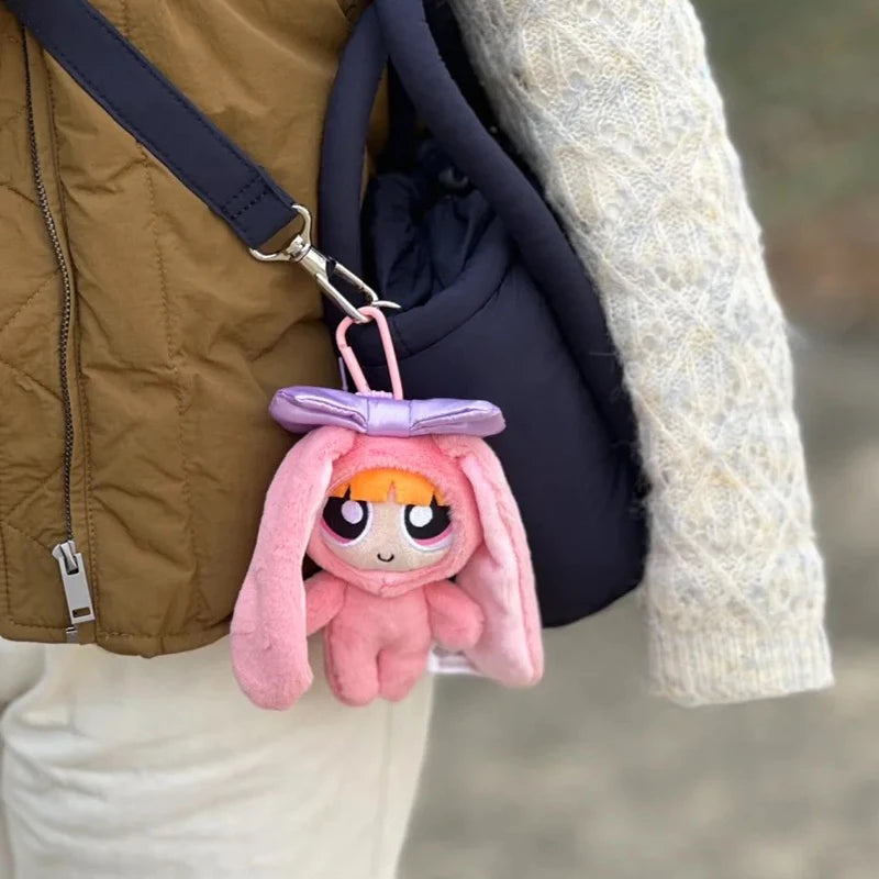 12cm Bag Plush Pendant Powerpuff Girls Cartoon Cute Dress Up Bunny Rabbit Plush Toy Pendant Bow Tie Doll Gift Doll for Girls