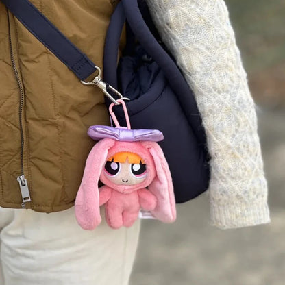 12cm Bag Plush Pendant Powerpuff Girls Cartoon Cute Dress Up Bunny Rabbit Plush Toy Pendant Bow Tie Doll Gift Doll for Girls