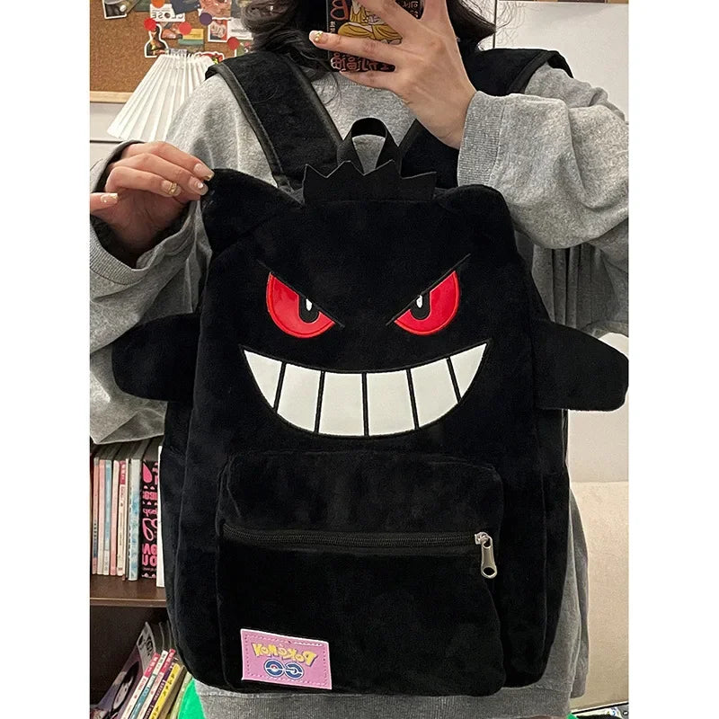 Gengar Plush Backpack Anime Pokemon School Bag Large Capacity Soft Stuffed Animal Shoulder Bag for Boys Girls Birthday Gift