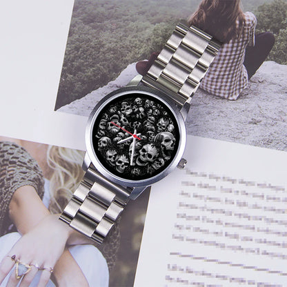 Skeleton Skull Dial Gentleman Quartz Watch Men Personalized Wristwatch Black Fashion Souvenir Gift For Male Friend Husband