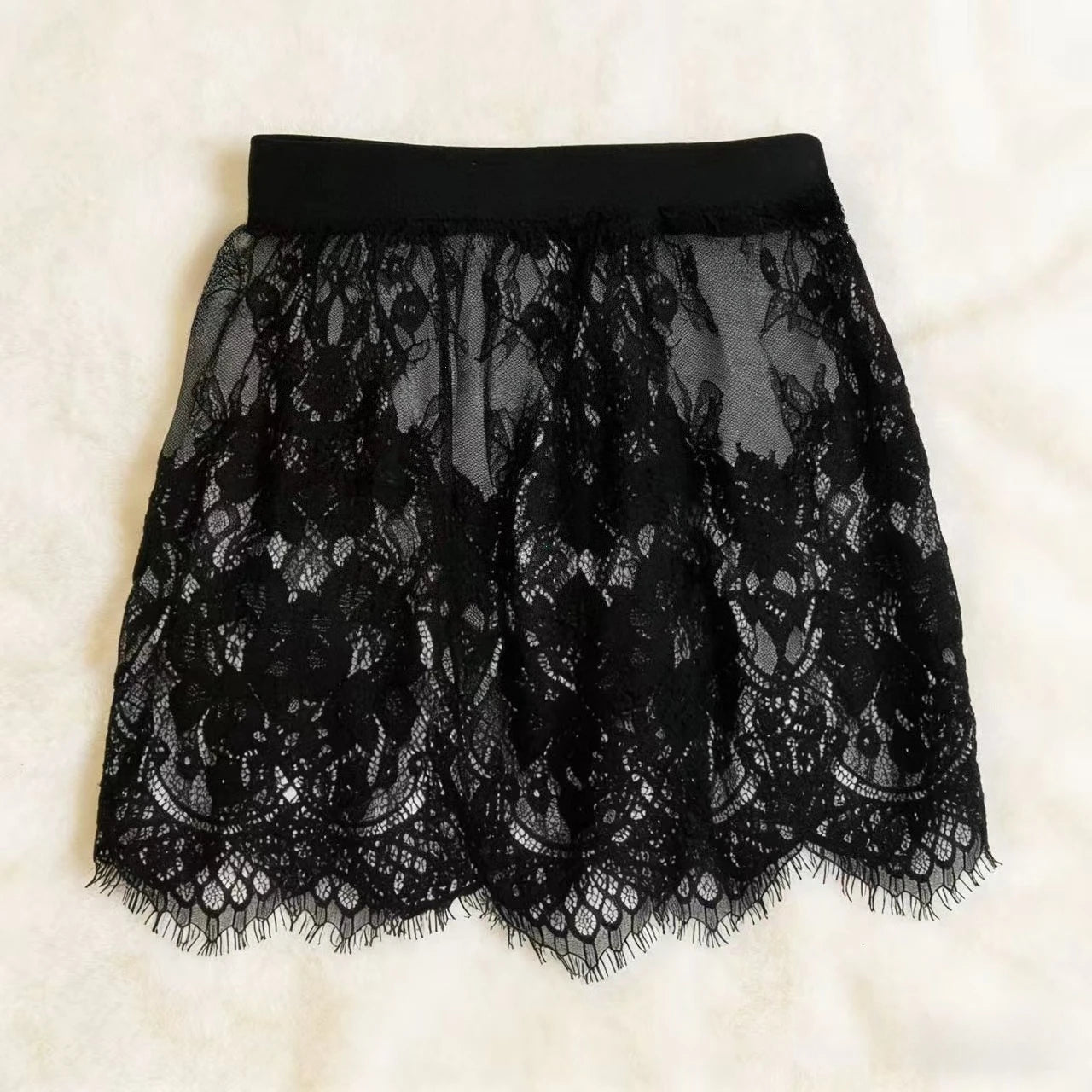 Miniskirt Sexy Transparent Lace Mesh Skirt Shirt Extender Women Summer Mini Black White Short Micro Skirt Ladies Underskirt