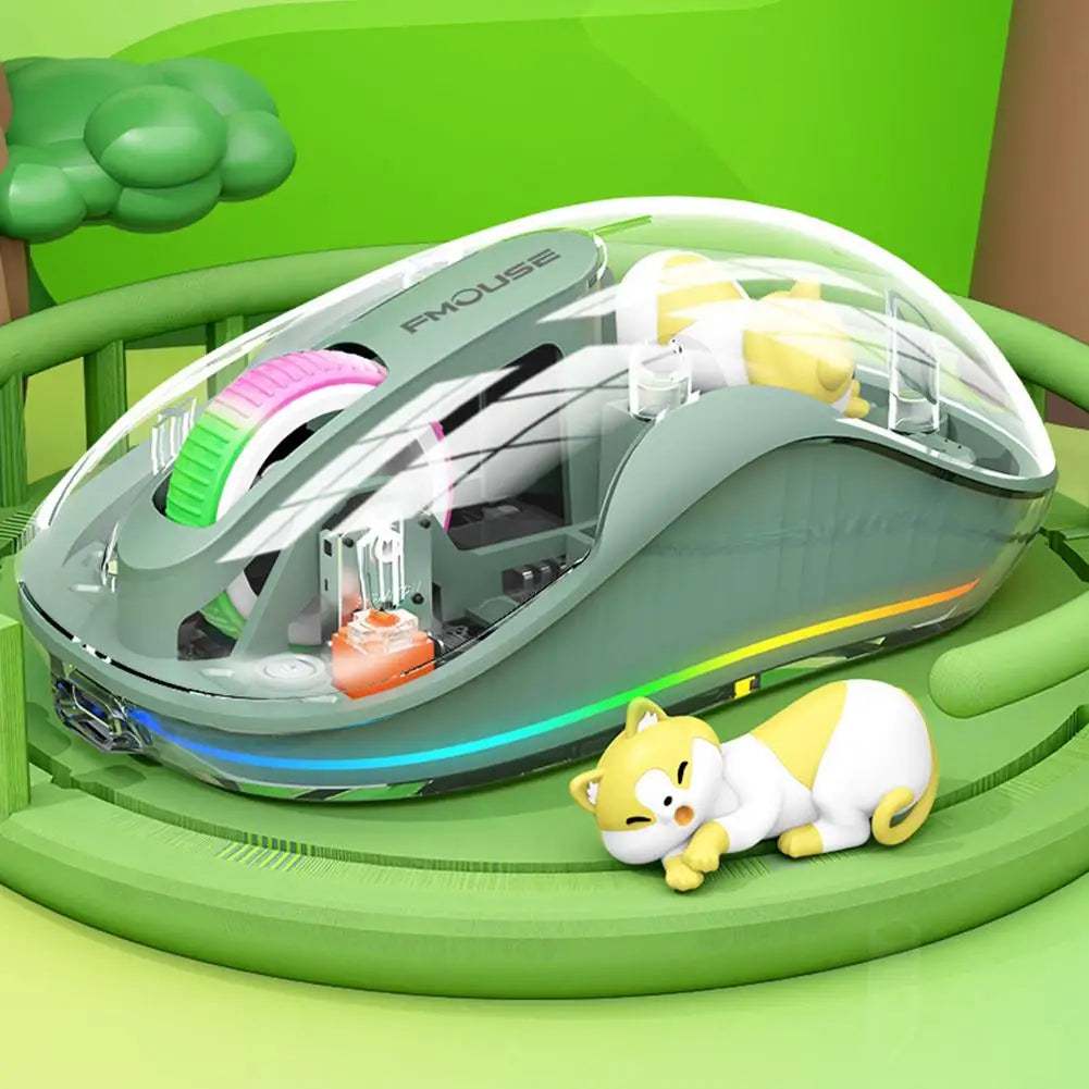 Luminous Transparent Wireless Bluetooth Three-Mode Charging Ergonomic Magnetic Doll Mouse