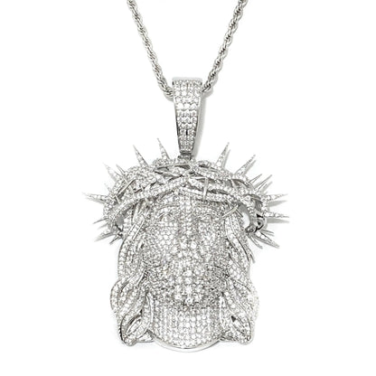 Aokaishen Iced Out Ratten Jesus Necklace Pendant for Men Prong Setting Cubic Zirocnia Hip Hop Jewelry