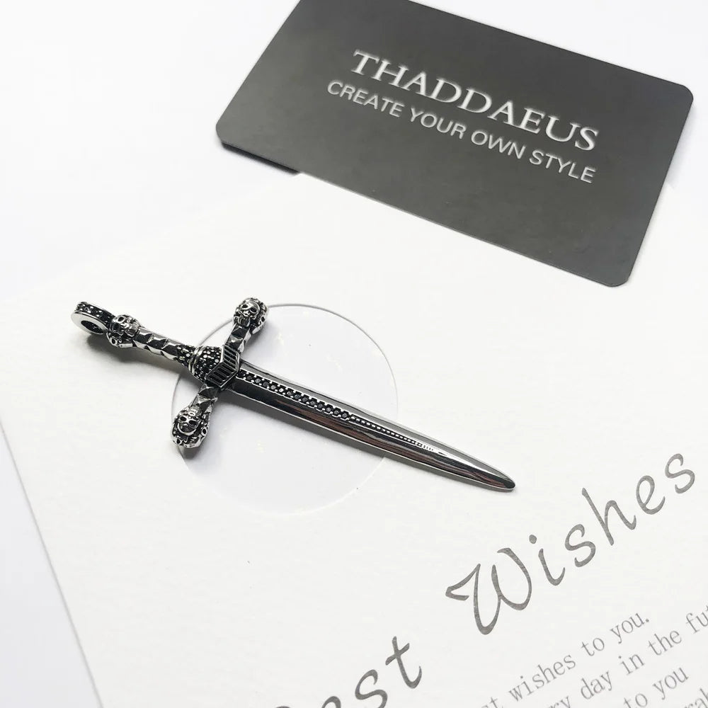 Pendant Sword With Crown Skull Knight Window New Fine Jewelry Europe Style 925 Sterling Silver Protection Gift For Women Men