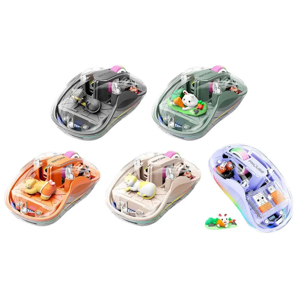Luminous Transparent Wireless Bluetooth Three-Mode Charging Ergonomic Magnetic Doll Mouse