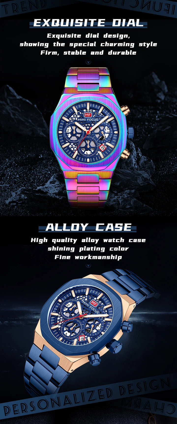 MINI FOCUS Motley Chronograph Quartz Watches Men Stainless Steel Business Sport Wristwatch with Luminous Hands Auto Date 0411