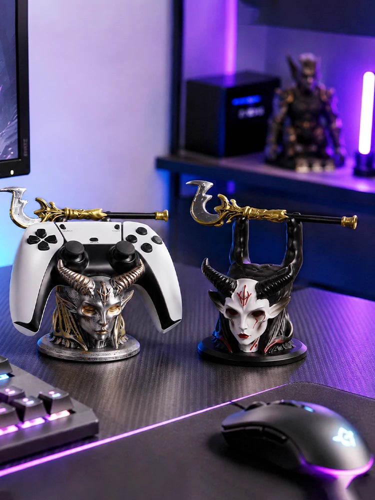 New Gothic Horned Demon Controller Holder Universal Fit Ps Xbox Switch Gamepad Resin Stand Gaming Desktop Decor Ornament