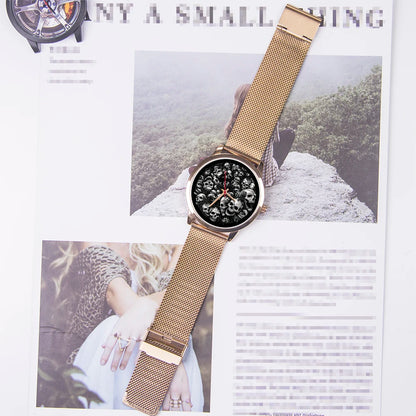 Skeleton Skull Dial Gentleman Quartz Watch Men Personalized Wristwatch Black Fashion Souvenir Gift For Male Friend Husband