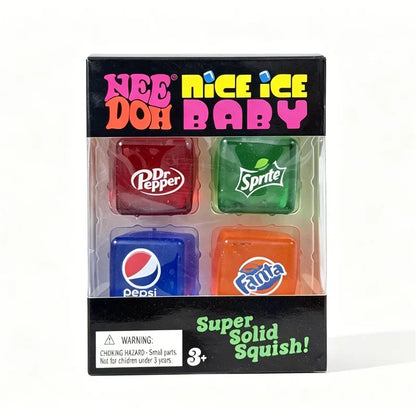 Schylling Needoh Nice Ice Baby 4 Pack Teenie Cube Fidget Relief Sensory Toy Cola Sprite Cube Squish Toy Maltose Non-toxic Gift