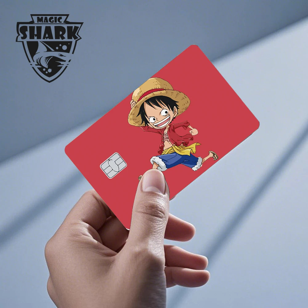 Red card skin featuring an anime character running with a straw hat, red shirt, and blue shorts.