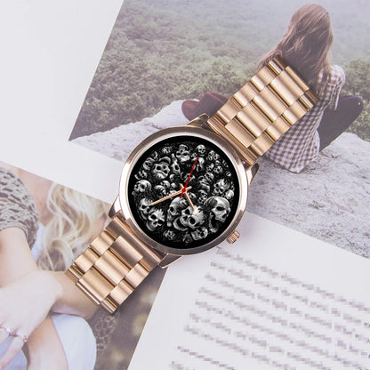 Skeleton Skull Dial Gentleman Quartz Watch Men Personalized Wristwatch Black Fashion Souvenir Gift For Male Friend Husband