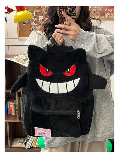 Gengar Plush Backpack Anime Pokemon School Bag Large Capacity Soft Stuffed Animal Shoulder Bag for Boys Girls Birthday Gift