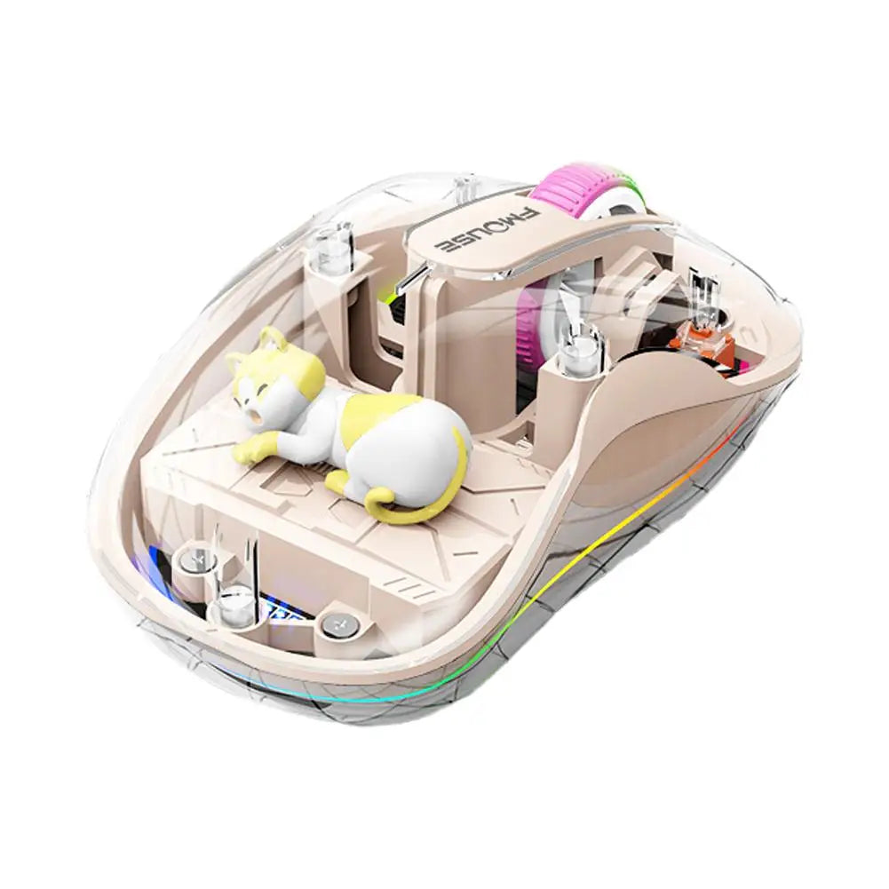 Luminous Transparent Wireless Bluetooth Three-Mode Charging Ergonomic Magnetic Doll Mouse