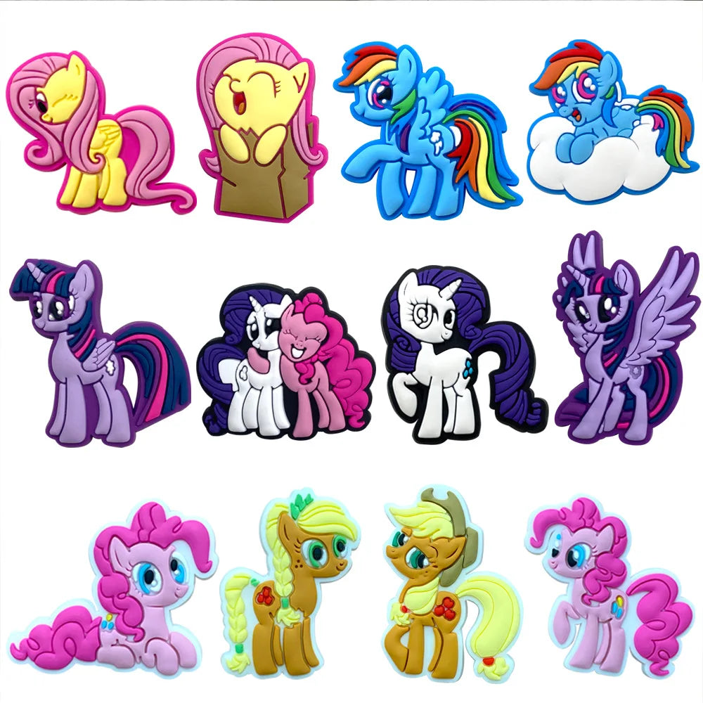 12pcs My Little Pony Shoe Charms PVC DIY Shoes Decoration Bracelet Wristband Sandal Buckle Sandal Shoe Accessories Kids Gifts
