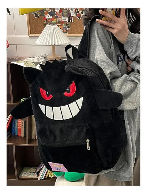 Gengar Plush Backpack Anime Pokemon School Bag Large Capacity Soft Stuffed Animal Shoulder Bag for Boys Girls Birthday Gift